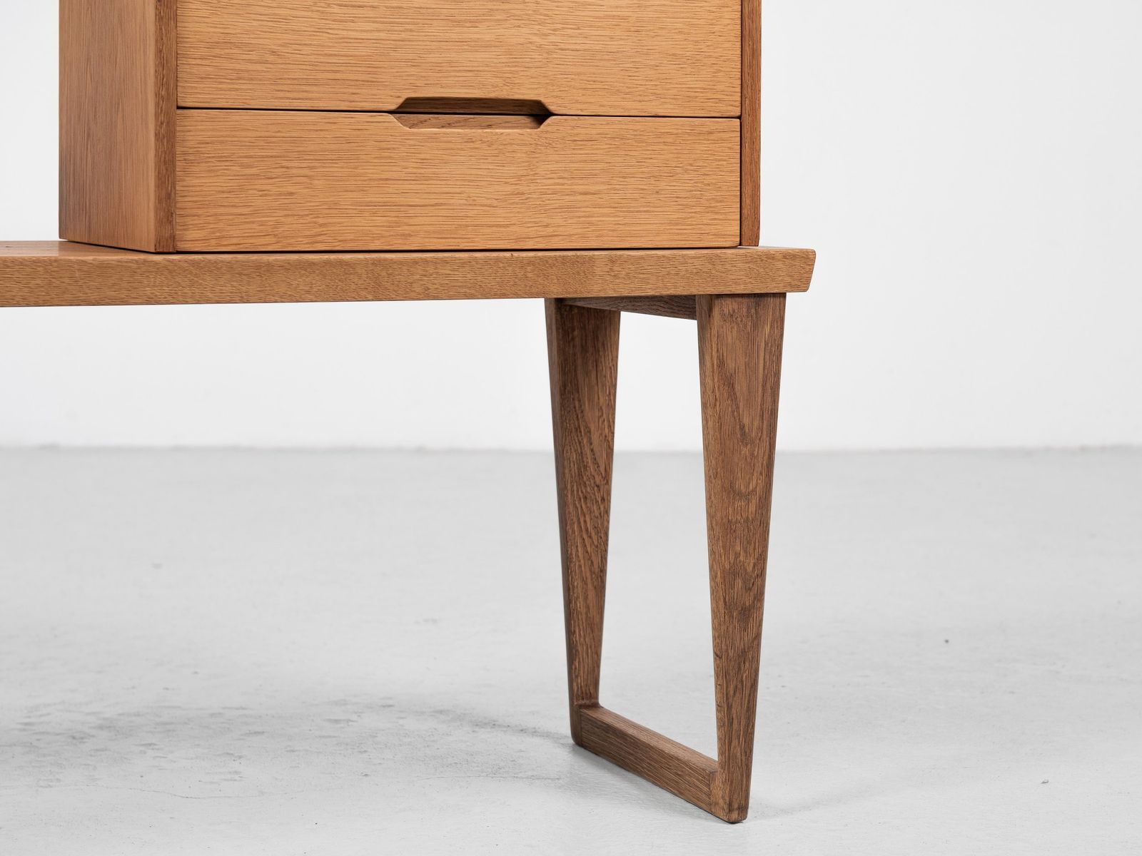 photo for sale Midcentury Danish Bench And Container In Oak By Aksel Kjersgaard 1960s