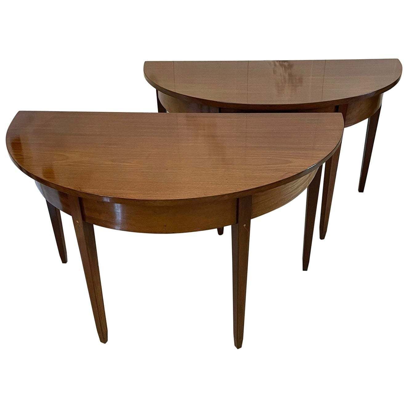 Pair Of Antique George III Quality Mahogany Demi Lune Console Tables