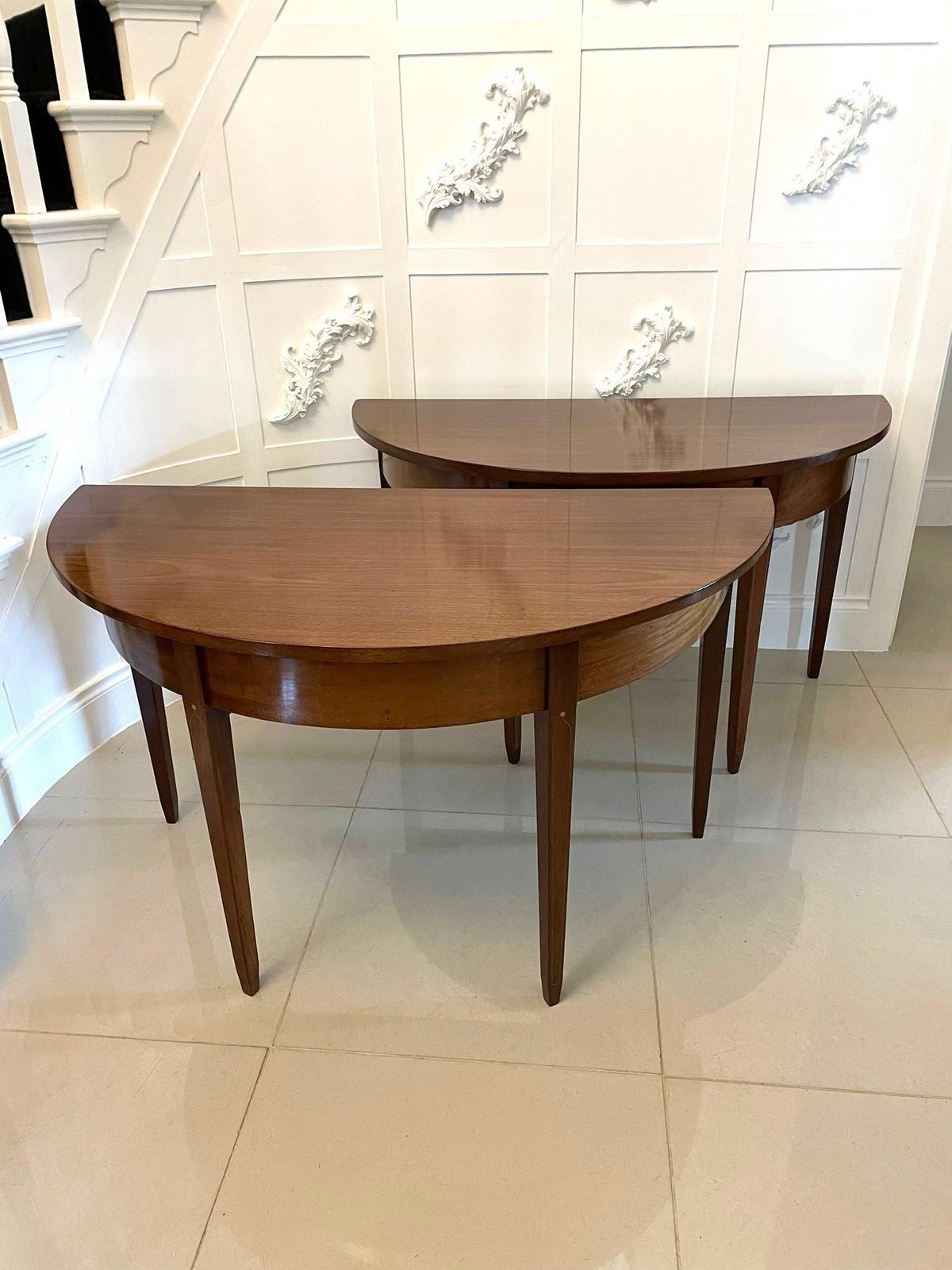 Pair Of Antique George III Quality Mahogany Demi Lune Console Tables photo for sale