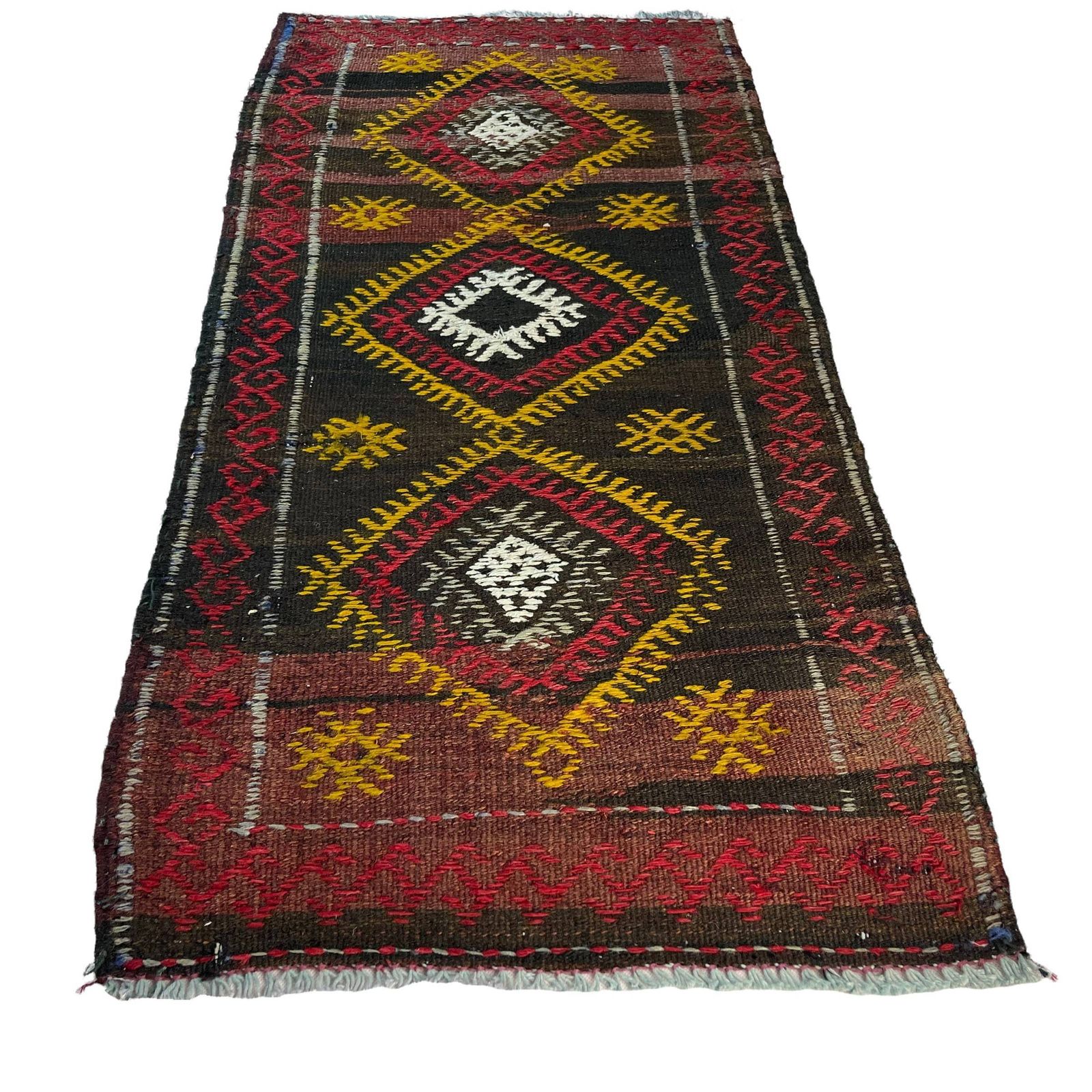 Traditional Turkish Mini Kilim Rug , Vintage Anatolian Turkish Kilim Rug , 96 X 50 Cm
