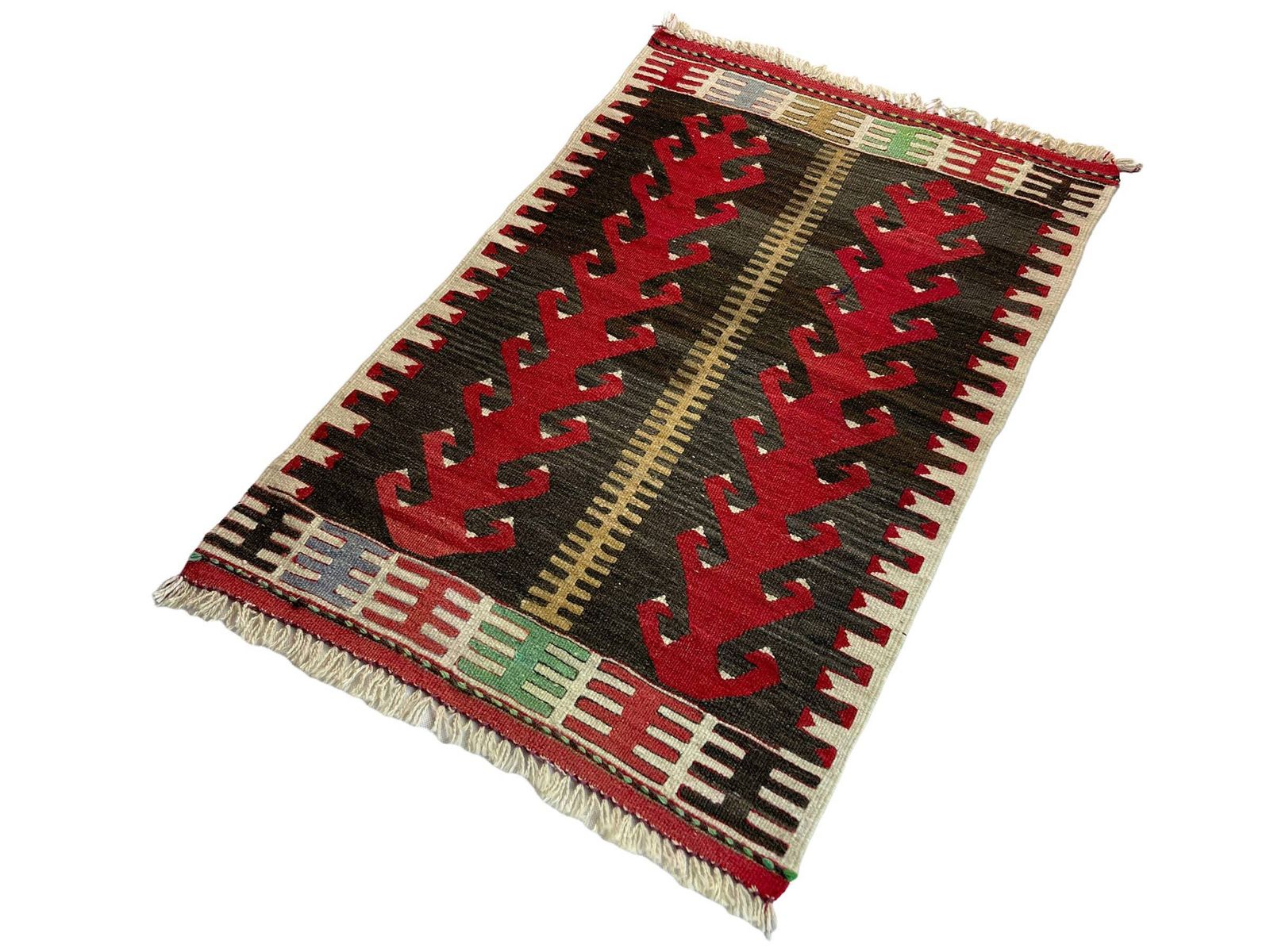Traditional Turkish Mini Kilim Rug , Vintage Anatolian Turkish Kilim Rug , 88 X 54 Cm photo vintage