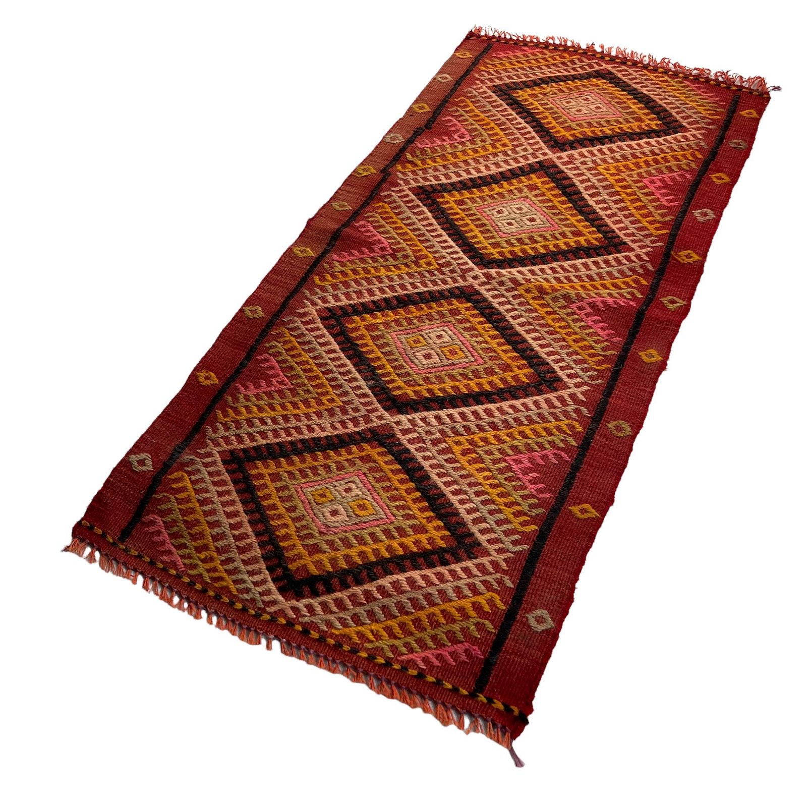 photo furniture Traditional Turkish Mini Kilim Rug , Vintage Anatolian Turkish Kilim Rug , 95 X 46 Cm