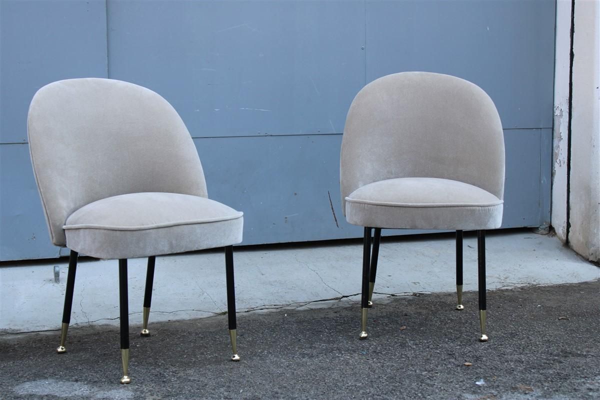 Pair Mid Century Italian Chairs Light Gray Velvet Metal Brass Rinaldi Gastone photo furniture