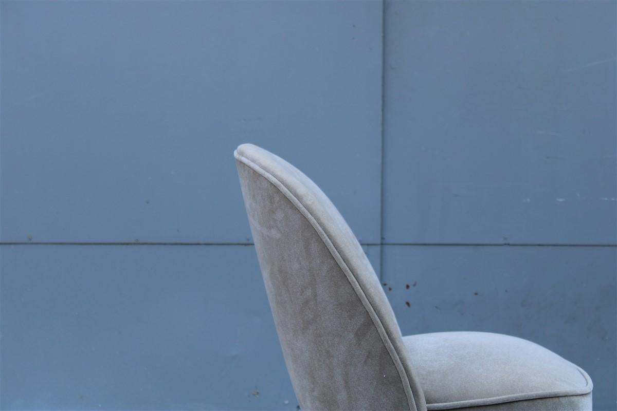 Pair Mid Century Italian Chairs Light Gray Velvet Metal Brass Rinaldi Gastone photo vinterior