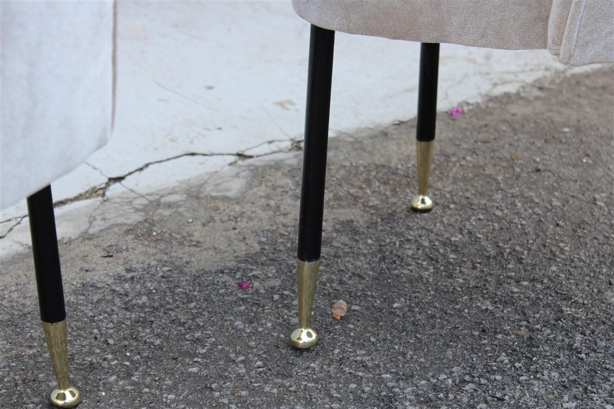 Furniture Pair Mid Century Italian Chairs Light Gray Velvet Metal Brass Rinaldi Gastone photo