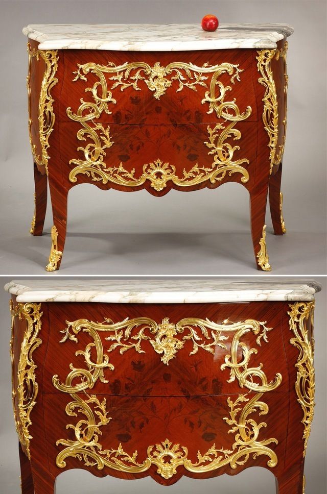 Louis XIV Style Curved Commode With Marquetry And Gilt Bronze Decoration photo furniture