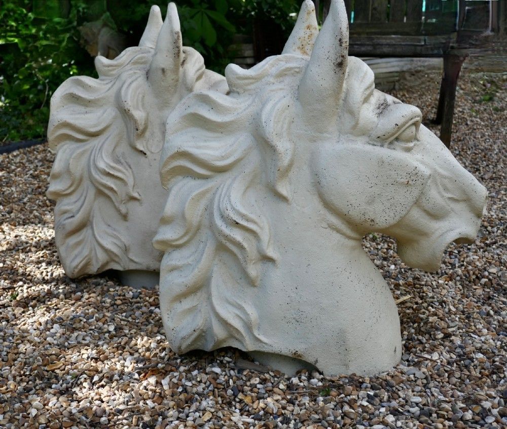 Pair Of Large Painted Cast Iron Horse Heads, Gate Post Finials photo 1194.0