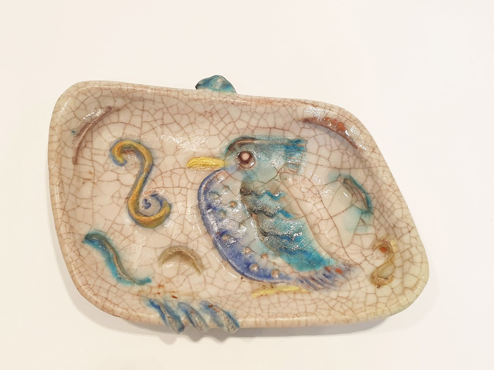 Mid Century Modern Dish In Crackle Glaze By Marcello Fantoni