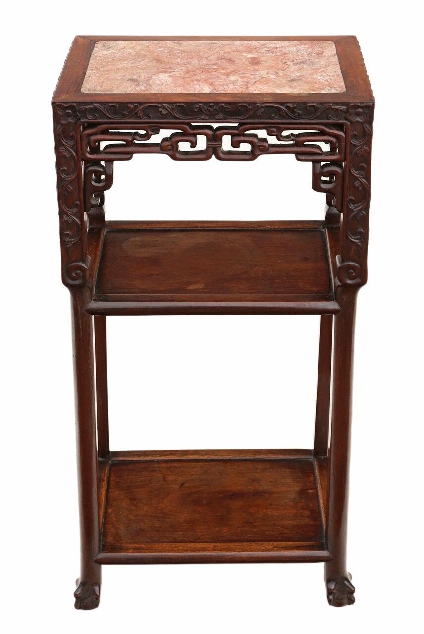 19th Century Chinese Hardwood And Marble Vase Lamp Side Bedside Table