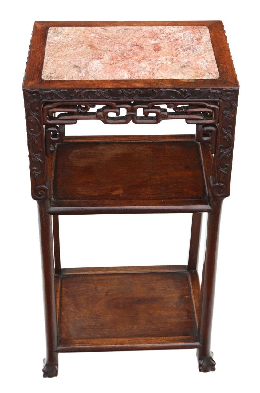 19th Century Chinese Hardwood And Marble Vase Lamp Side Bedside Table photo for sale