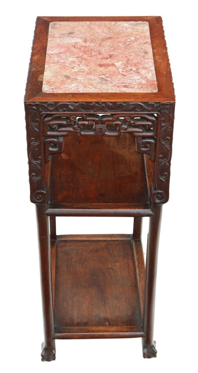 19th Century Chinese Hardwood And Marble Vase Lamp Side Bedside Table photo vinterior