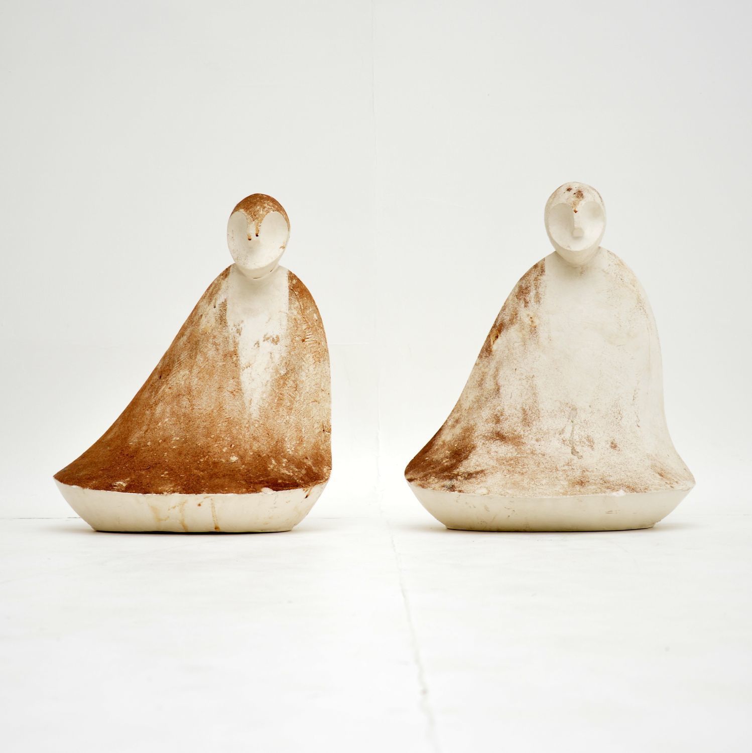 Pair Of Distressed Clay Sculptures Vintage 1960's