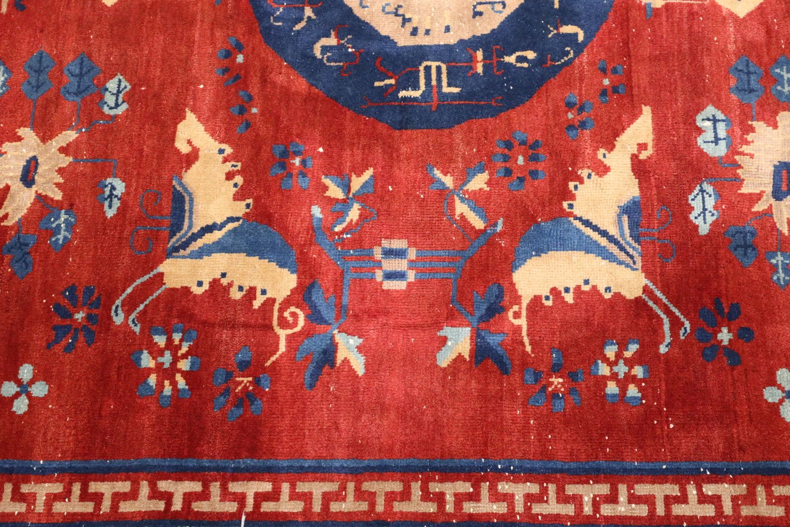 Antique Handmade Chinese Khotan Rug/Carpet Geometric Deco Design Knotted photo Textiles