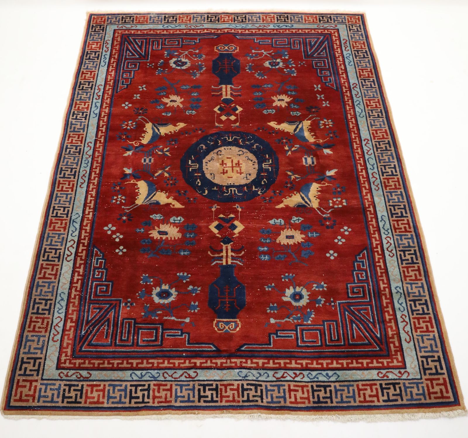 photo furniture Antique Handmade Chinese Khotan Rug/Carpet Geometric Deco Design Knotted