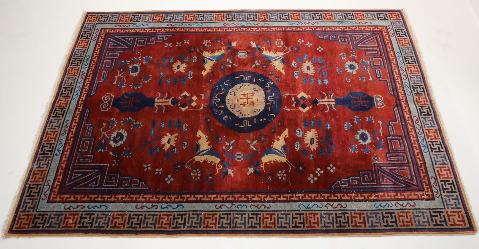 photo for sale Antique Handmade Chinese Khotan Rug/Carpet Geometric Deco Design Knotted