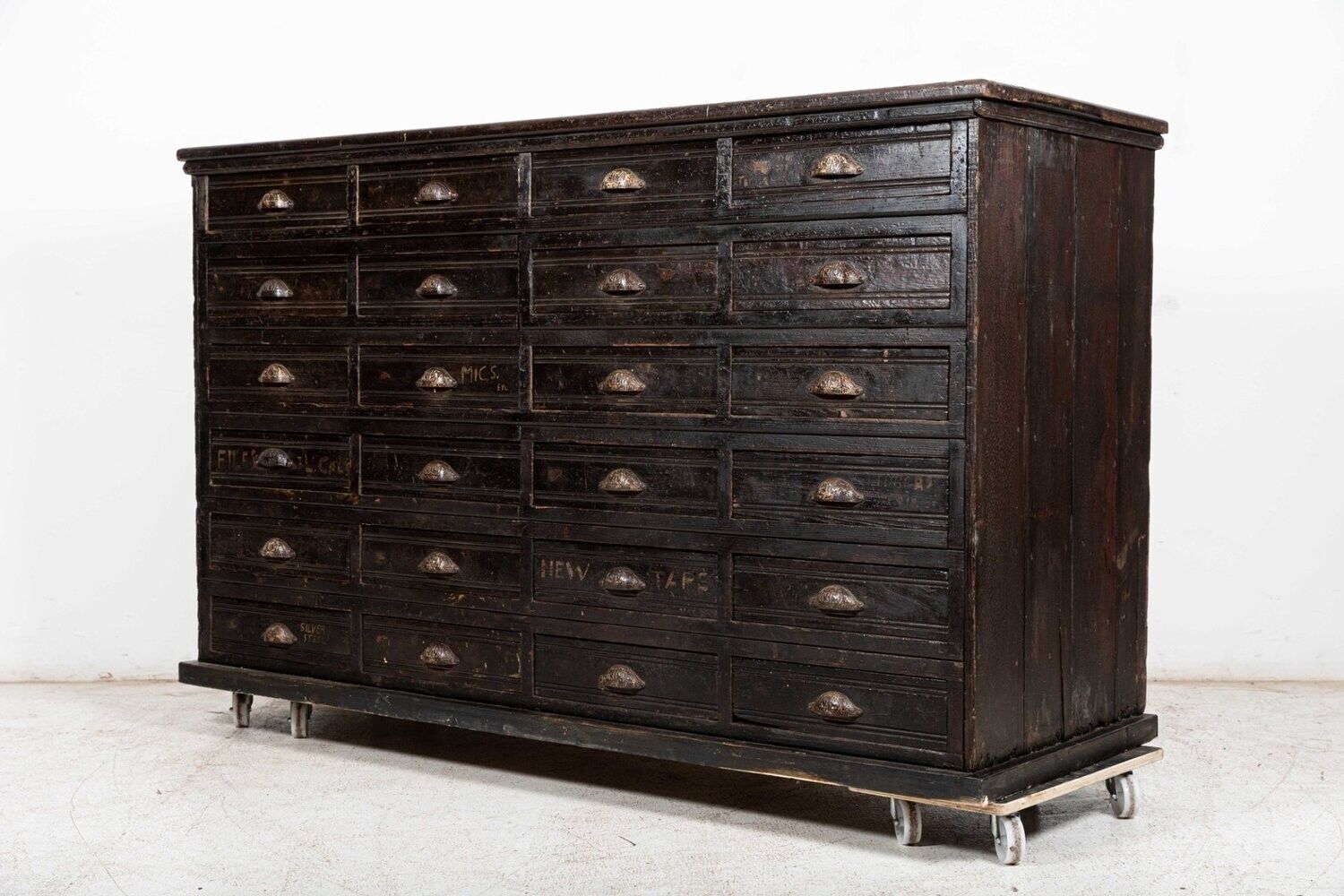 Large 19thc English Engineers Ebonised Bank Of Drawers photo furniture