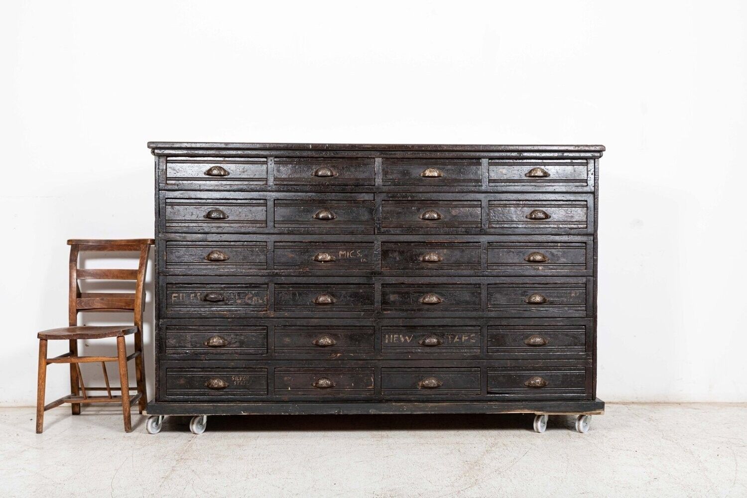 Large 19thc English Engineers Ebonised Bank Of Drawers photo Furniture
