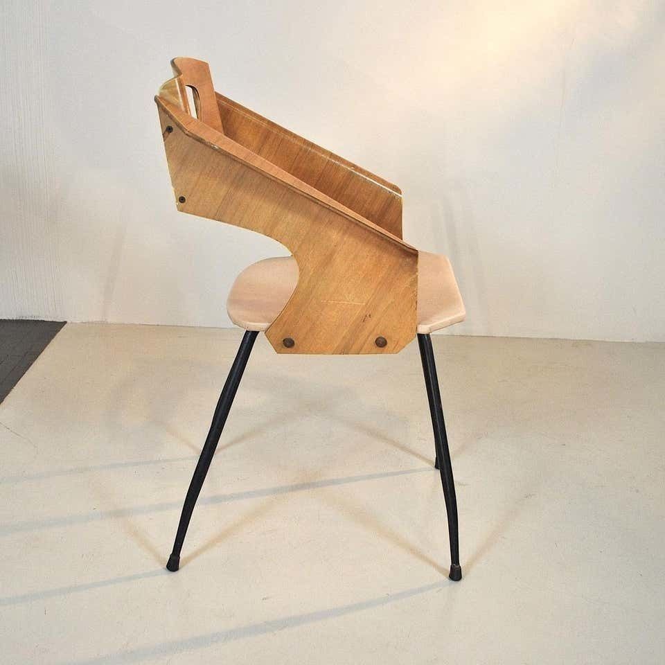 Carlo Ratti Italian Midcentury Chair In Curved Wood photo vinterior