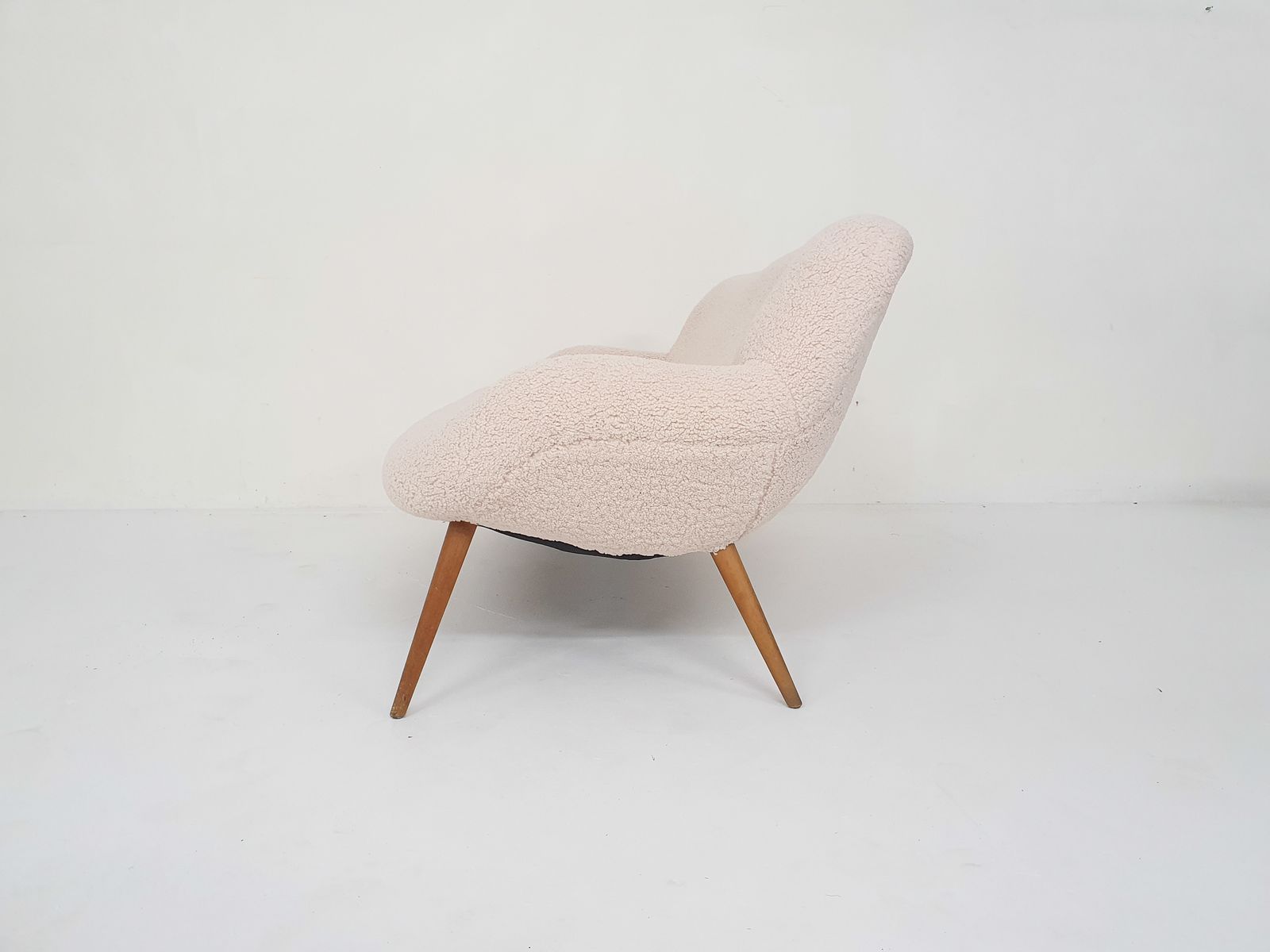 Scandinanvian Modern Cocktail Sofa In Boucle, Denmark 1960's photo for sale