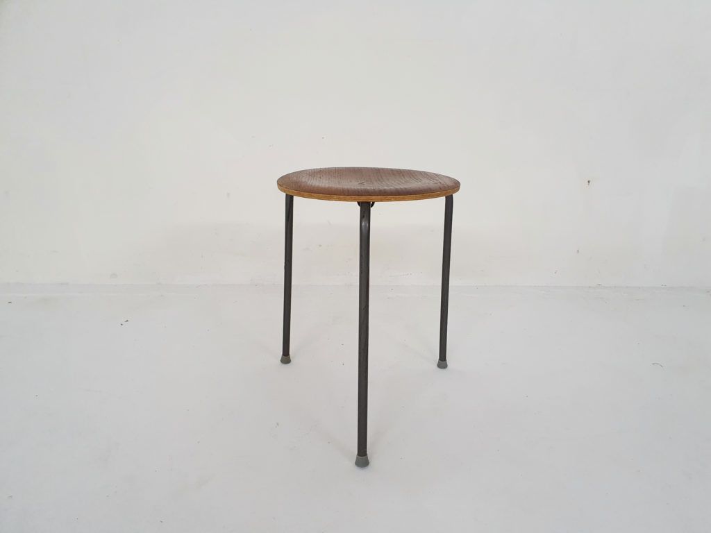 Teak And Metal Arne Jacobsen Inspired Tripod Stool, Denmark 1960's photo furniture