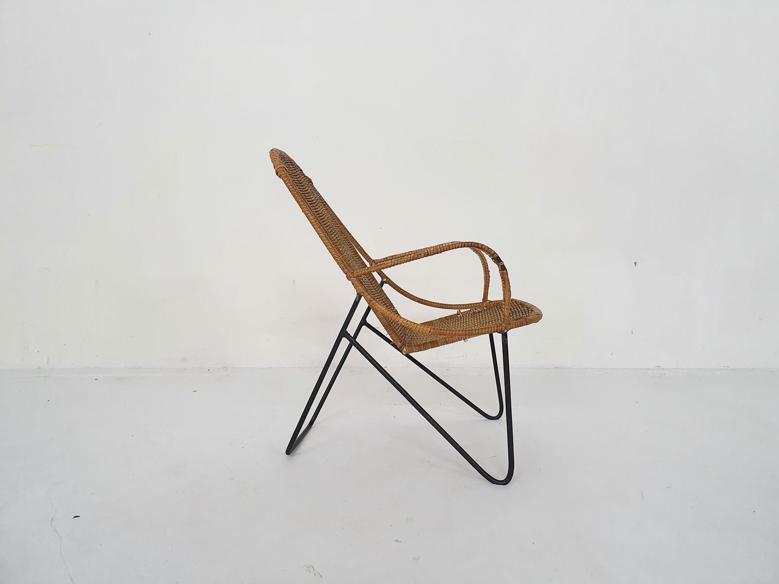 Elegant Rattan And Metal Kids Chair, 1950's photo Furniture