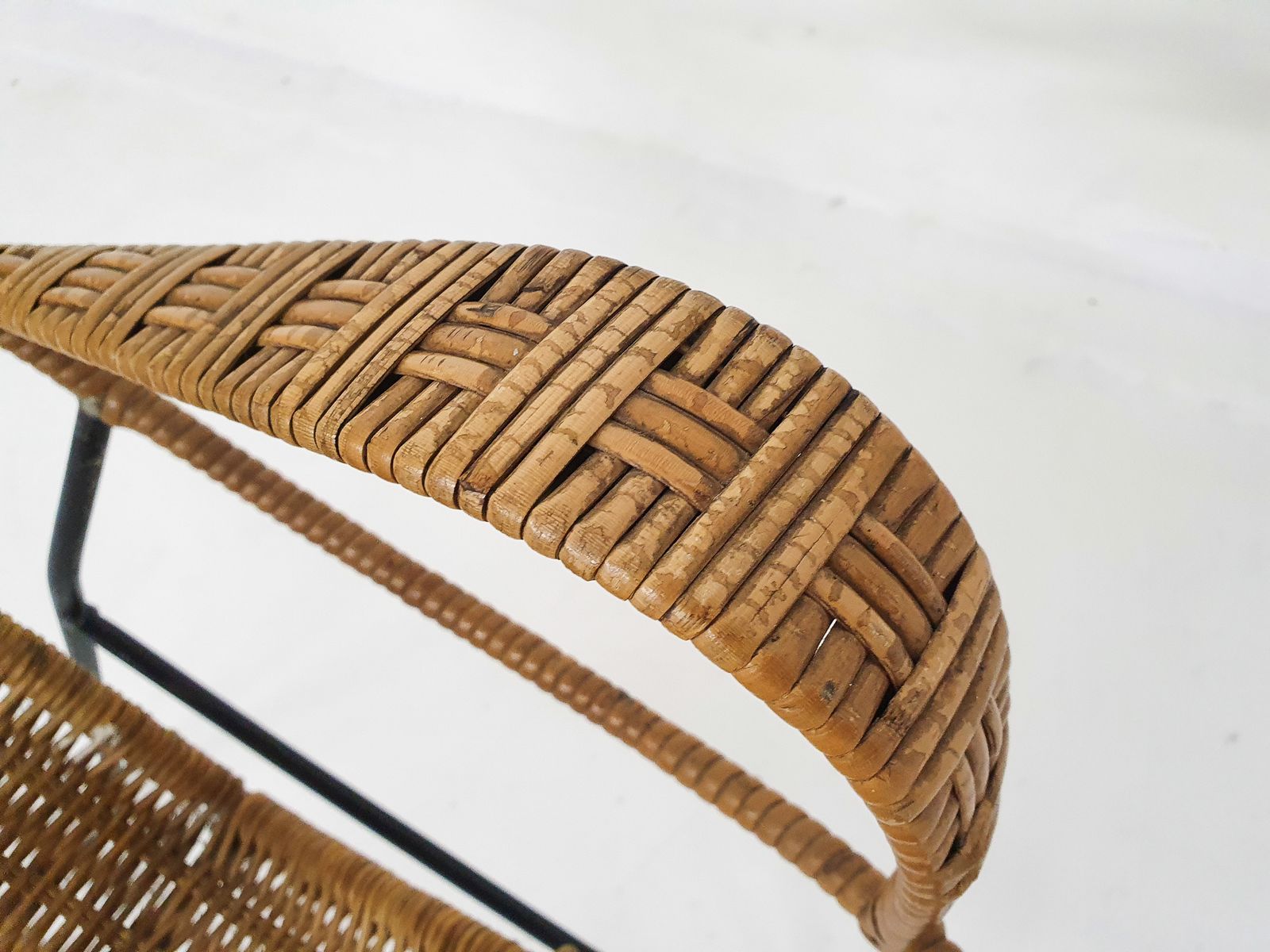 Elegant Rattan And Metal Kids Chair, 1950's photo vintage