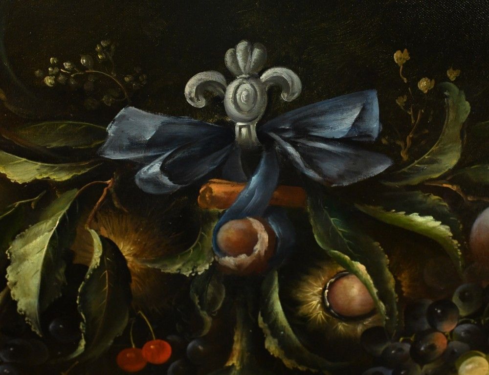 Victorian Cherub Floral Still Life Oil Painting photo vinterior