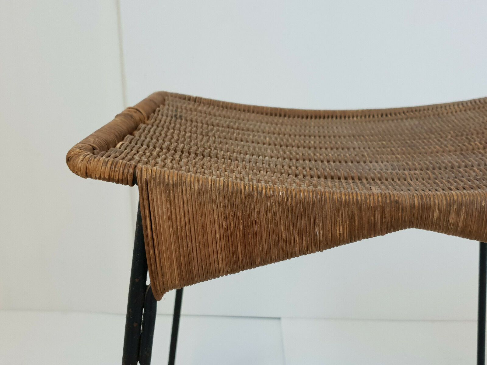 Vintage Stool 1950 By Raoul Guys For Airborne In Rattan & Steel 1950s 50s photo 248.0