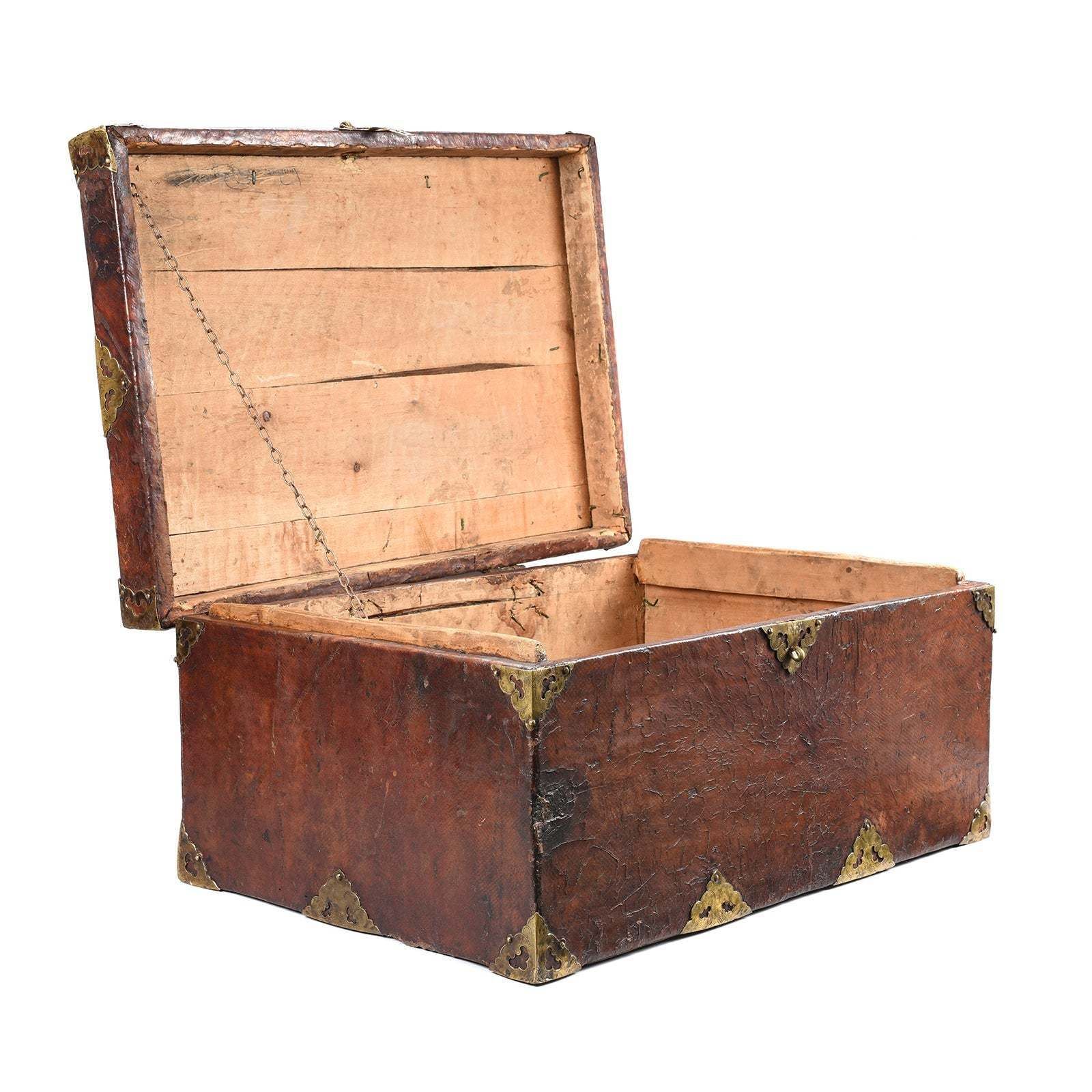 Tibetan Brass Bound Leather Trunk   19thc photo 1595.0