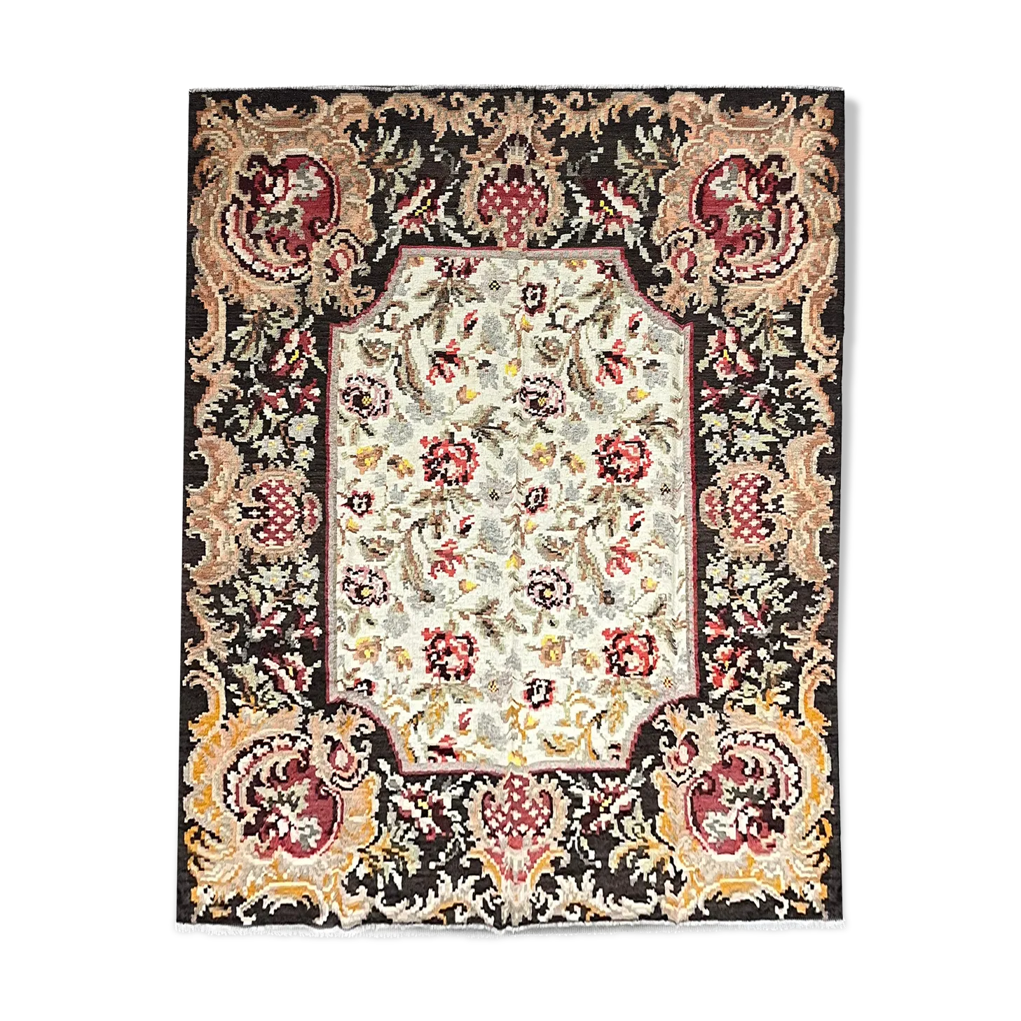 Antique Moldovian Kilim Rug Handmade Flatwoven Floral Area Rug