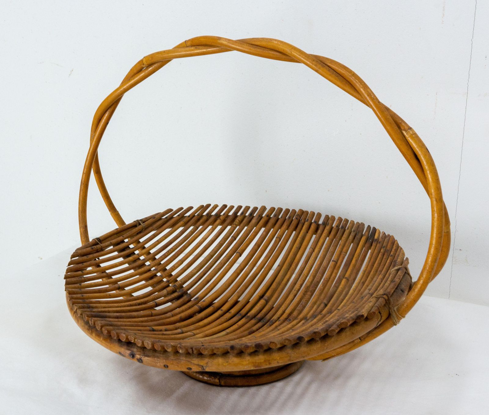 Mid Century Wicker Basket Centerpiece Fruit Cup, France photo for sale