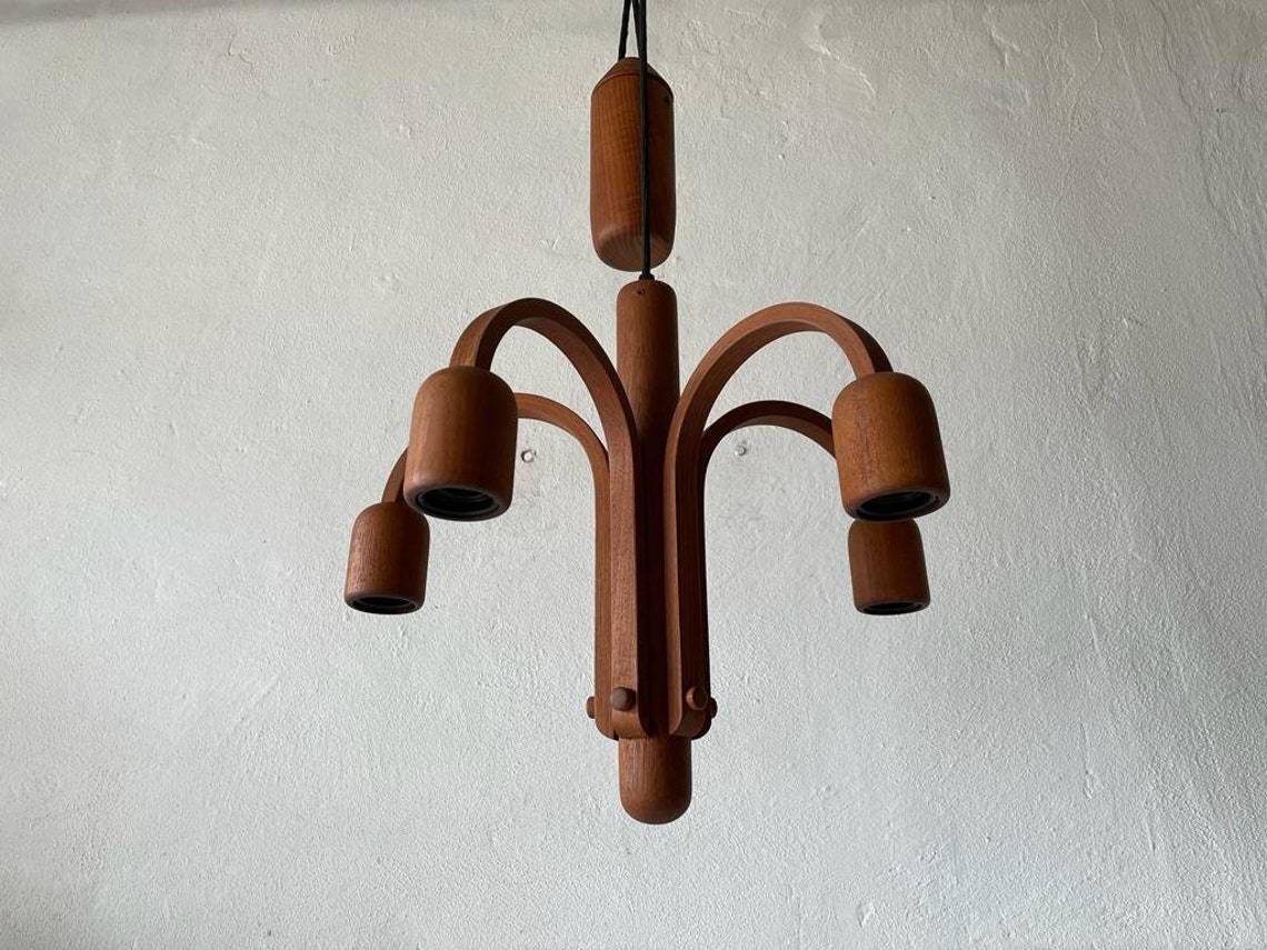 Teak 5 Armed Sputnik Counterweight Pendant Lamp By Domus 1970s, Italy photo 1171.8