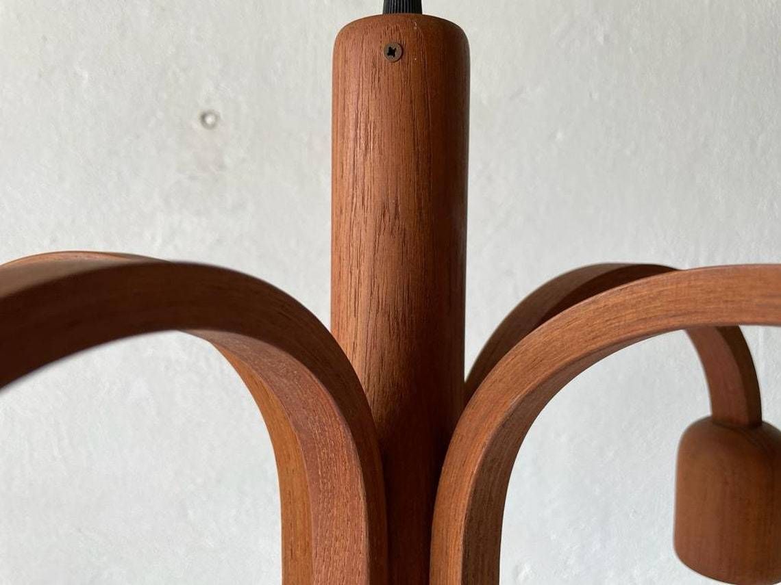 Teak 5 Armed Sputnik Counterweight Pendant Lamp By Domus 1970s, Italy photo buy