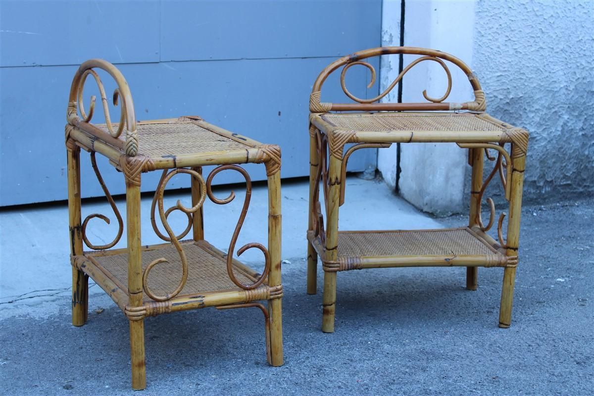 Naturalist Pair Night Stands Mid Century Italian Design Bamboo Minimal 1950s photo furniture
