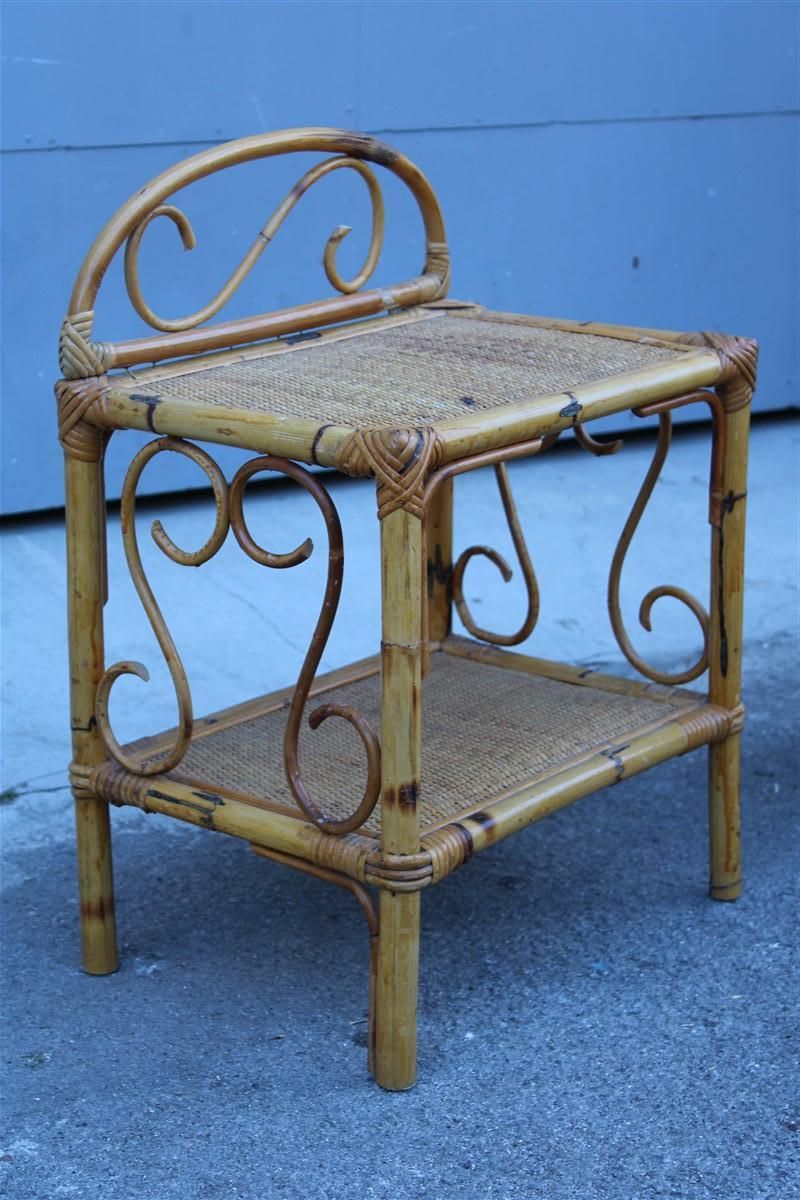 Naturalist Pair Night Stands Mid Century Italian Design Bamboo Minimal 1950s photo vintage