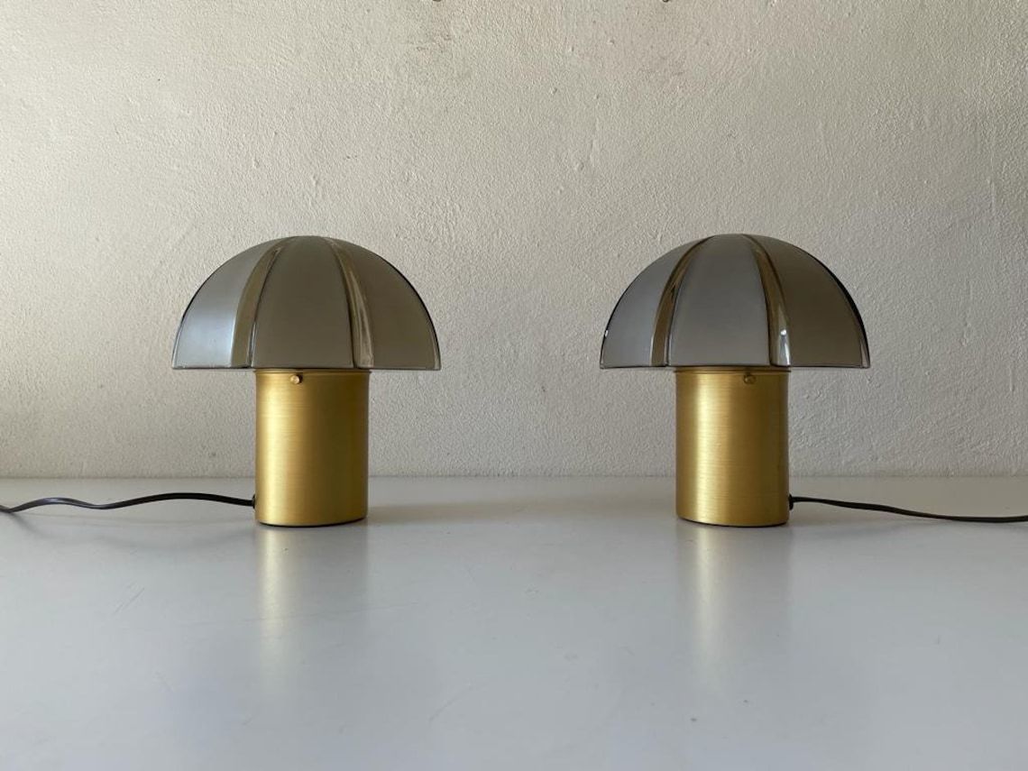 Mushroom Design 3 Dimensional Grey Glass Rare Pair Of Table Lamps By Peill Und Putzler 1960s Germany photo furniture