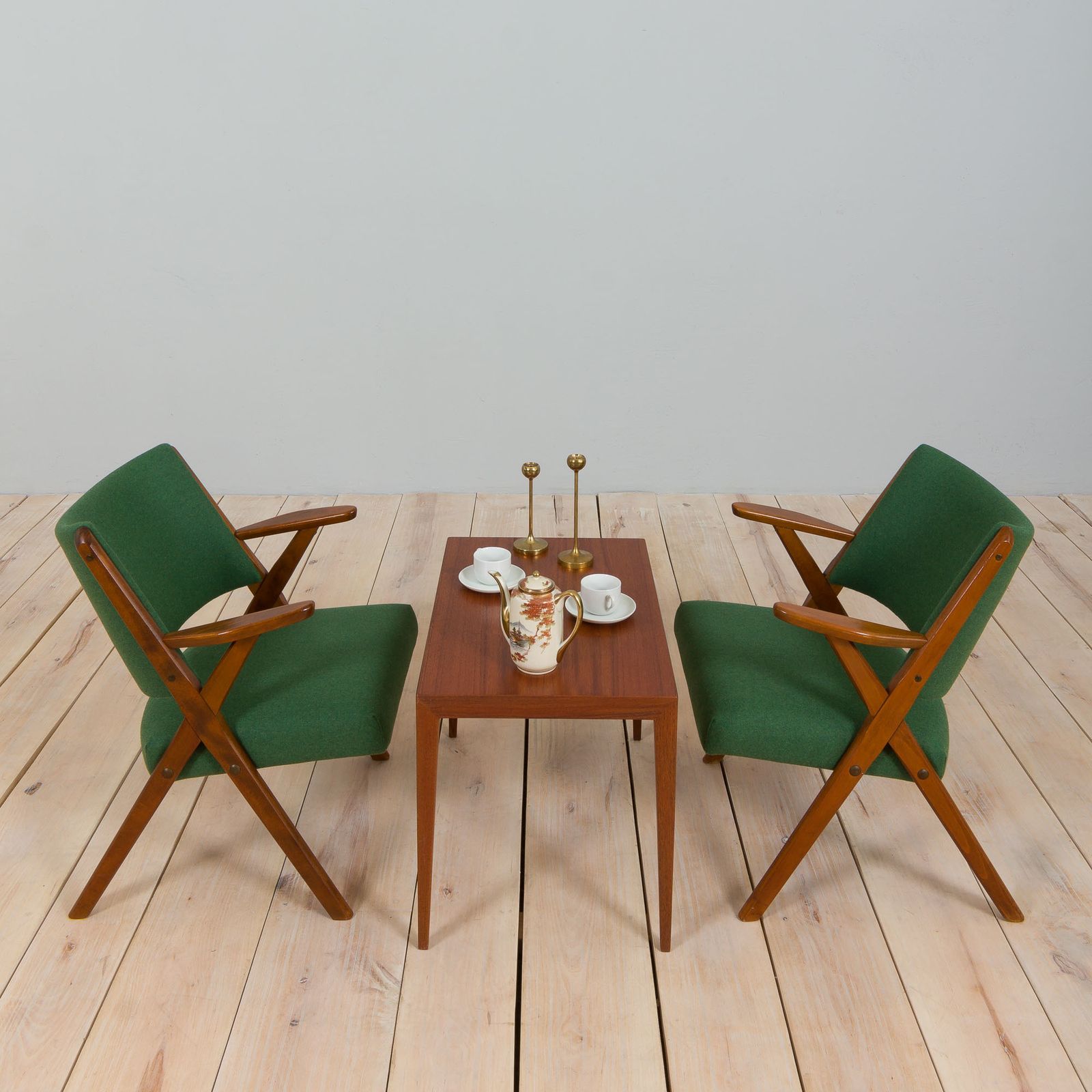 Pair Of Dal Vera Model 3011 Armchairs In Green Wool Made By Colegoano Italia, 1950s photo furniture