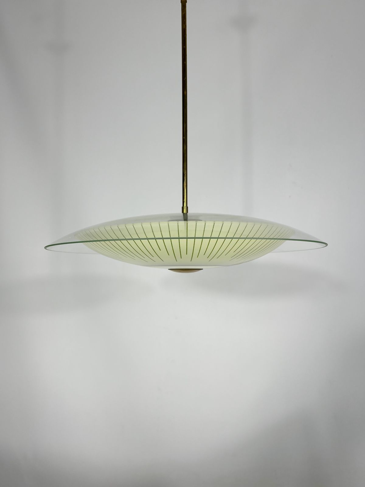 Fontana Arte Style, Mid Century Curved Glass Disc Chandelier From 50s photo for sale