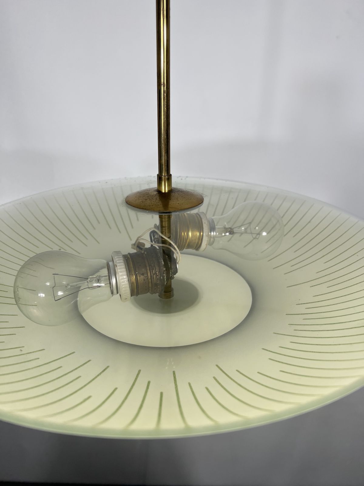Fontana Arte Style, Mid Century Curved Glass Disc Chandelier From 50s photo buy