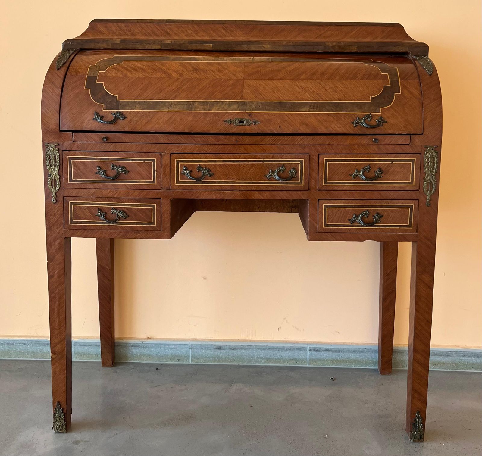 Sheraton Revival Cylinder Bureau, Writing Desk With Marquetry, Circa 1890 photo 6078.0