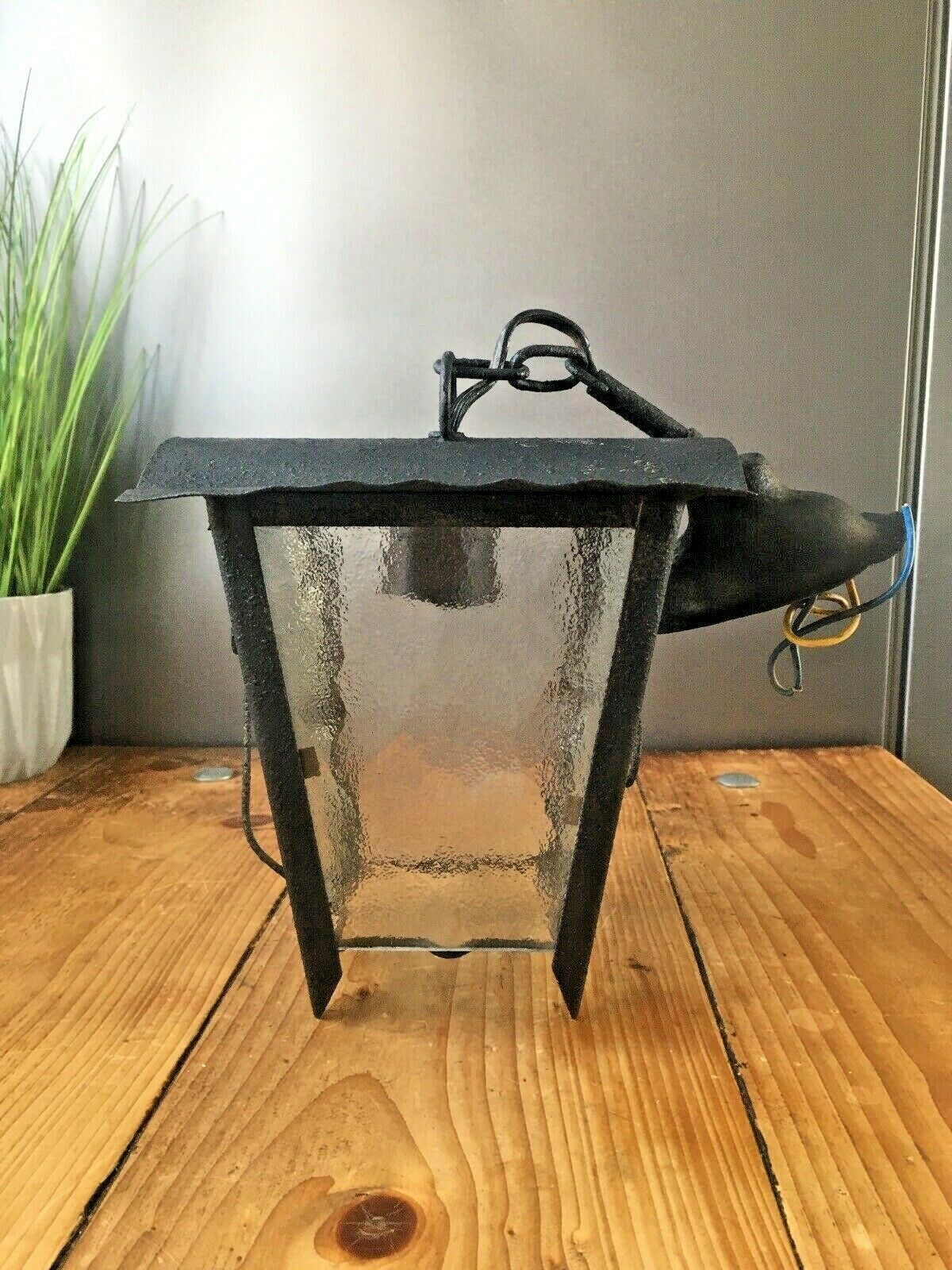 Antique French Art Nouveau Iron & Glass Hanging Porch Lantern Lamp Light Gothic photo buy