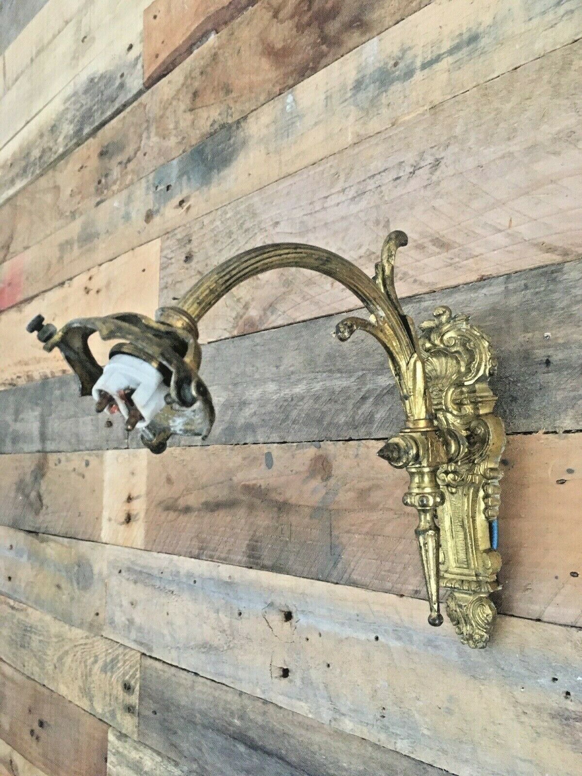 Antique French Gilt Metal Ornate Swing Arm Wall Light Sconce Regency Baroque