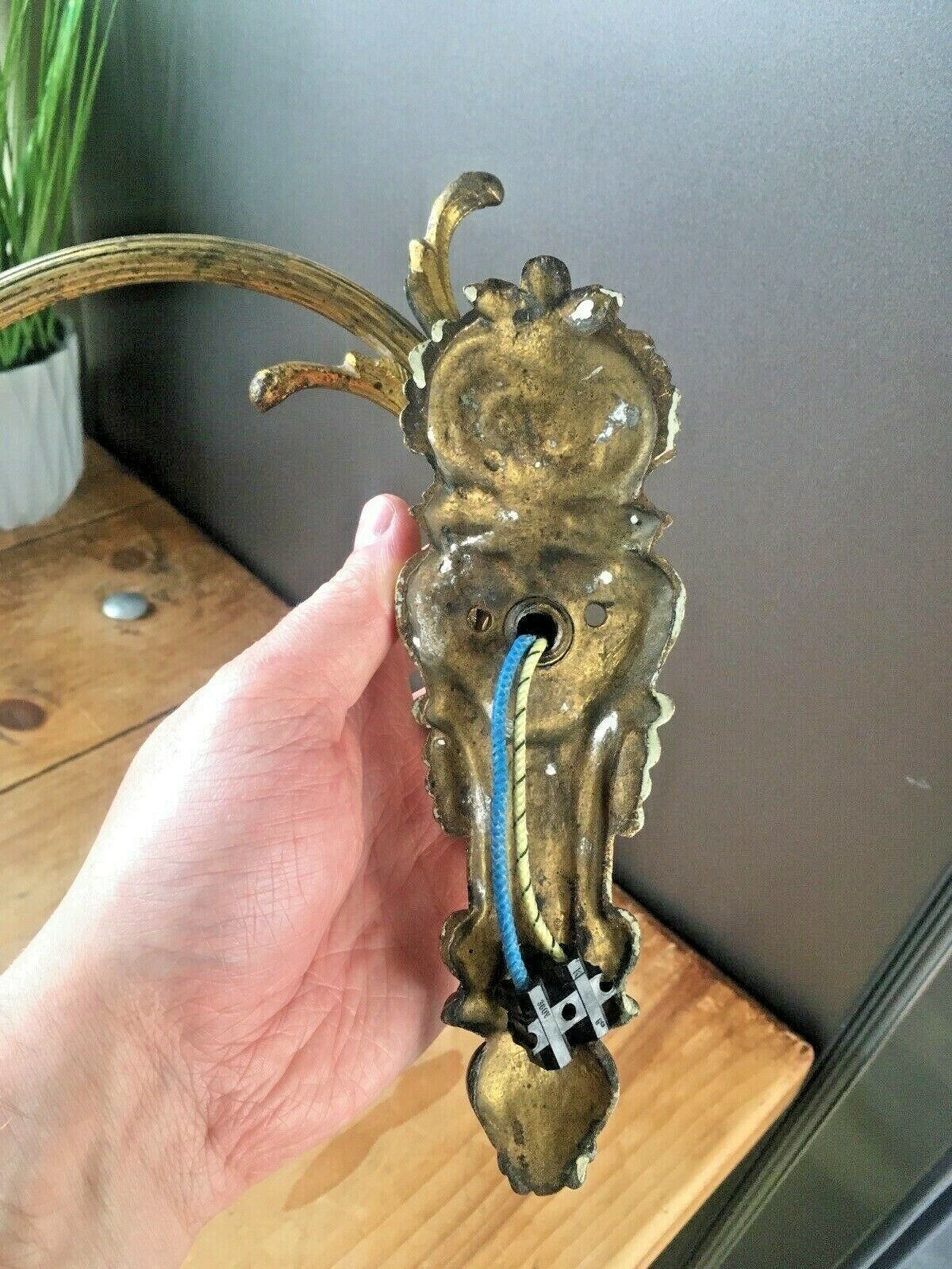 Lighting Antique French Gilt Metal Ornate Swing Arm Wall Light Sconce Regency Baroque photo