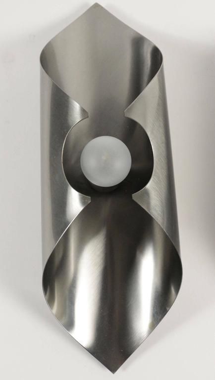 Pair Of Stainless Steel Sconces, Circa 1970 photo Lighting