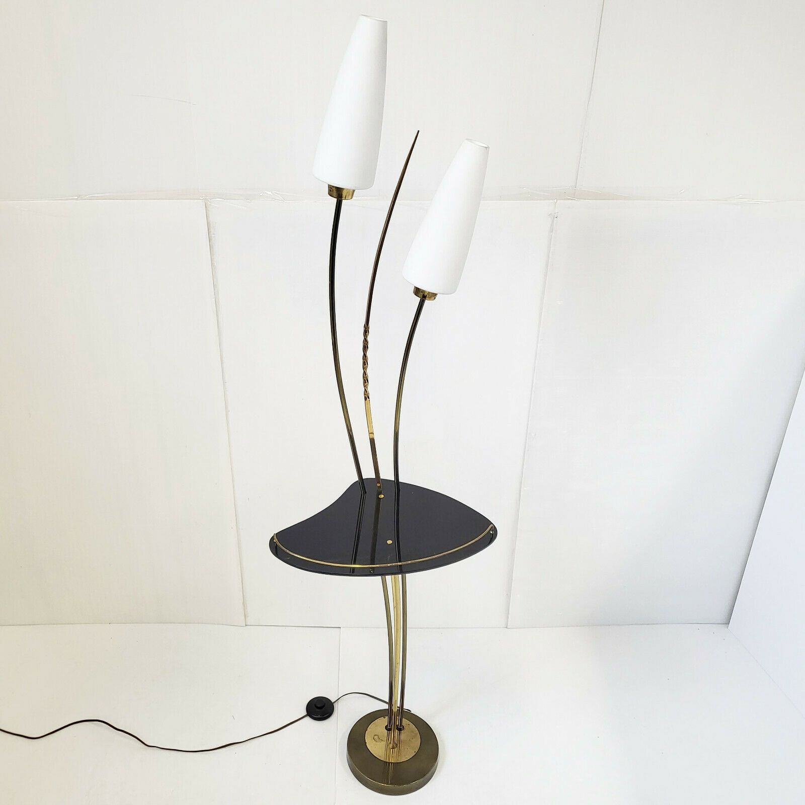 Vintage Floor Lamp 1950 Maison Arlus Brass Gold Plexiglass & Glass 50s 1950s