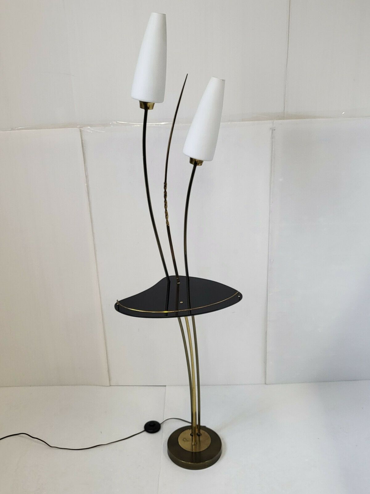photo furniture Vintage Floor Lamp 1950 Maison Arlus Brass Gold Plexiglass & Glass 50s 1950s