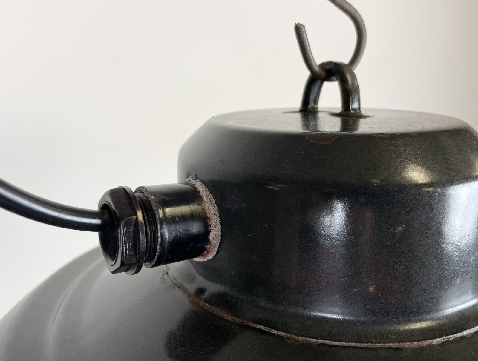 Lighting Industrial Black Enamel Factory Hanging Lamp, 1960s photo