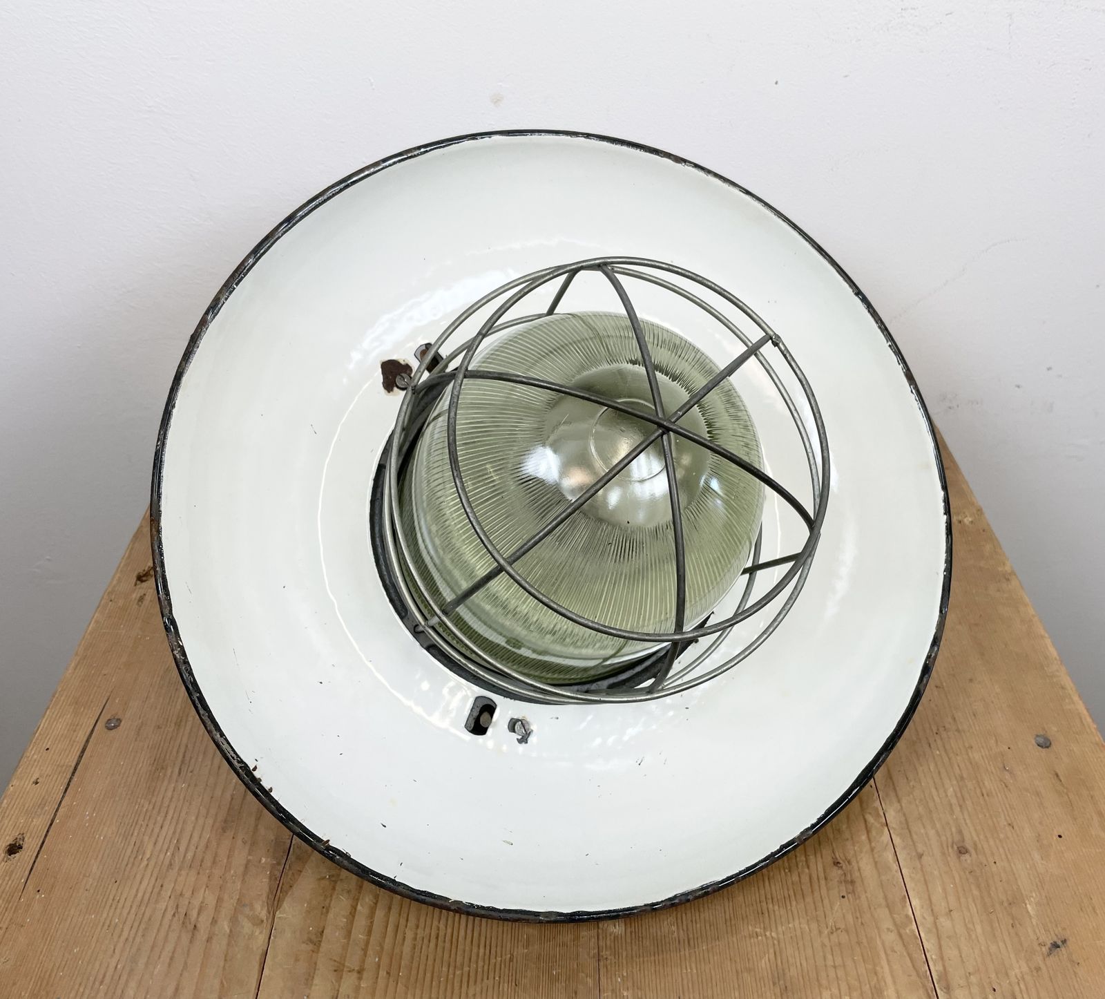 Lighting Industrial Grey Enamel Factory Cage Pendant Lamp In Cast Iron From Zaos, 1960s, 25x photo