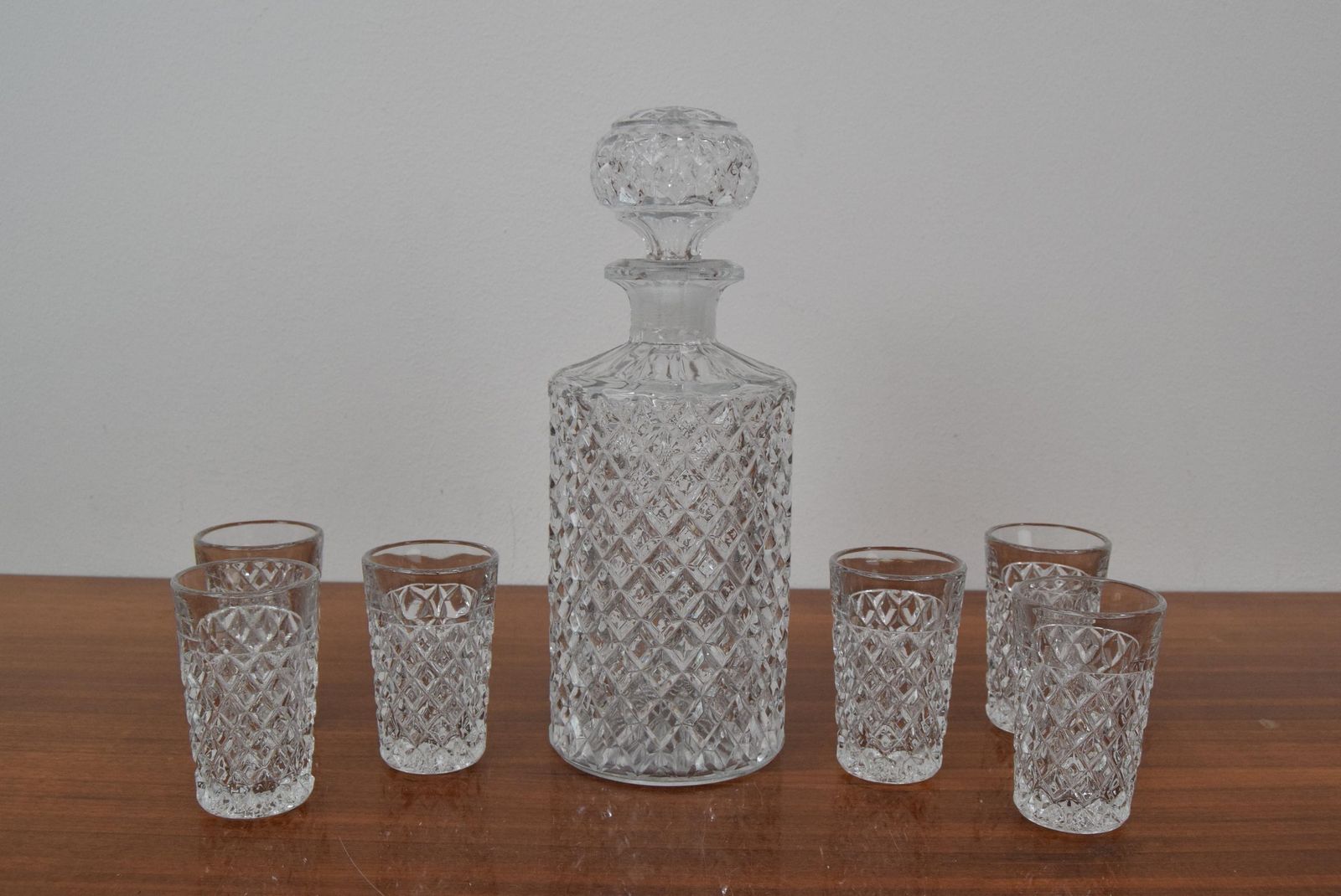 Mid Century Set Of Six Glass And Carafe, Bohemia Crystal, 1950´S photo 288.0