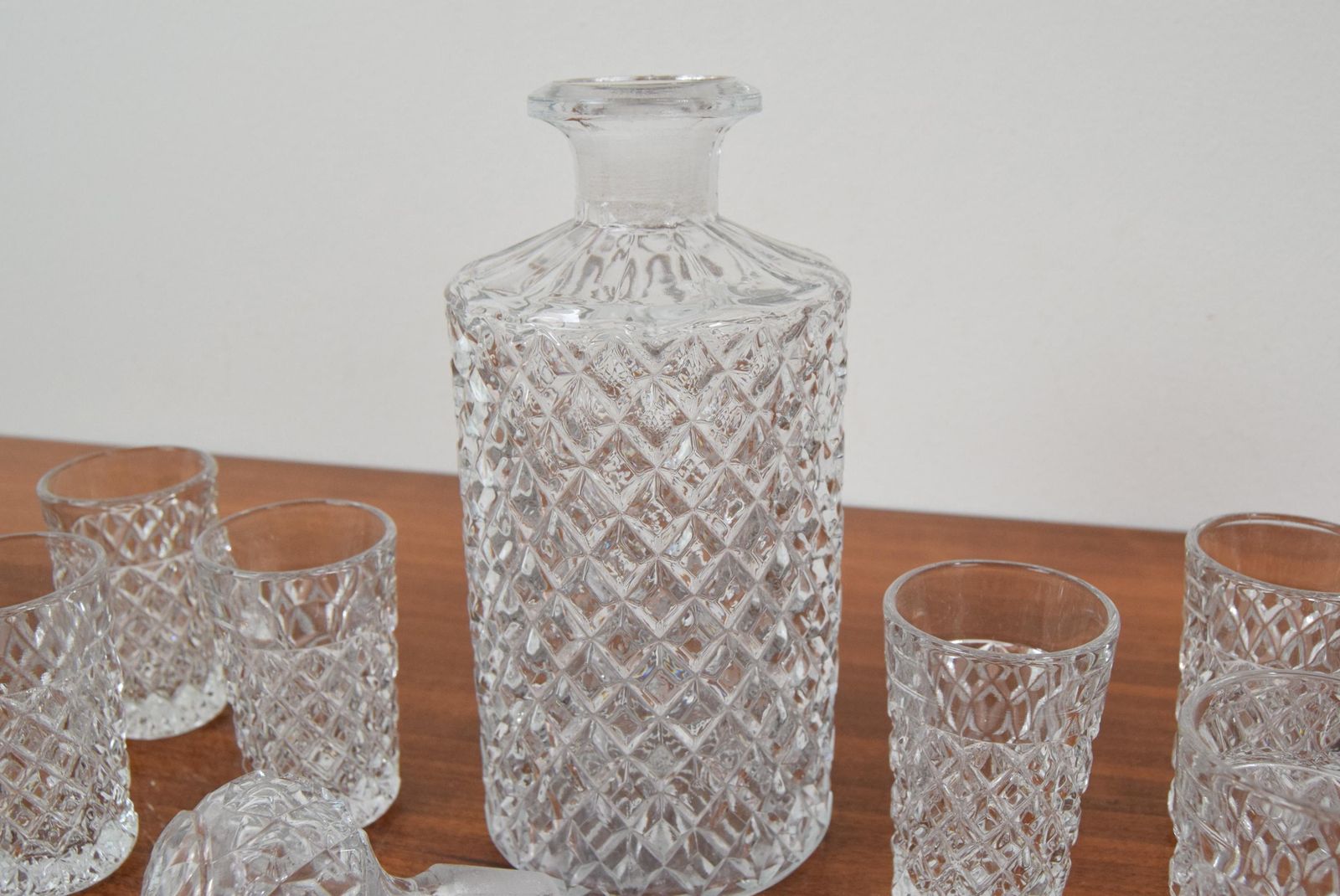 Mid Century Set Of Six Glass And Carafe, Bohemia Crystal, 1950´S photo buy